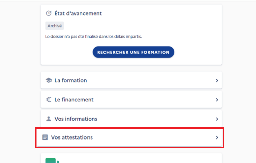 Bouton "Vos attestations"
